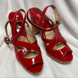 Michael Michael Kors red patent leather strappy chunky cork heel size 8.5
